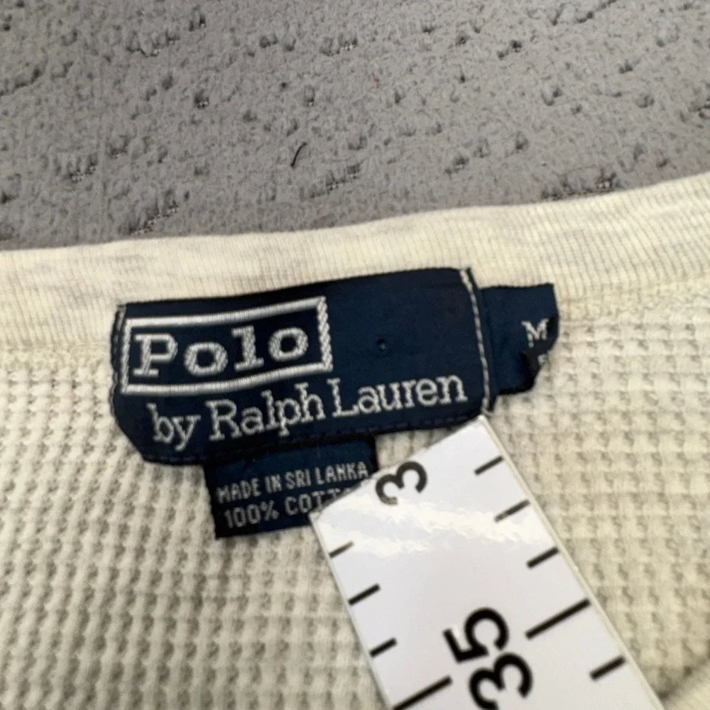 Polo Ralph Lauren Thermal Shirt Mens Medium Cream Waffle Knit Long Sleeve Shirt